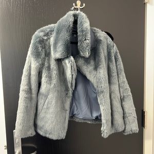 H&M Faux Fur Jacket in Light Gray